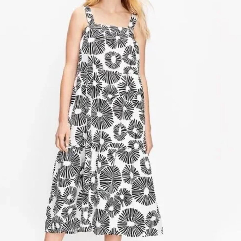 Loft Linen Blend Firework Novelty Midi Dress Small Tiered Square Neck Beach Boho